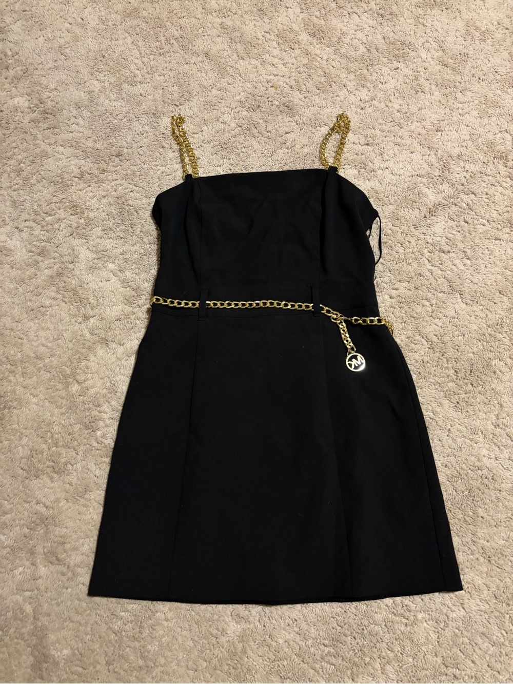 MICHAEL Michael Kors Black Mini Dress with Gold Chain Straps 8